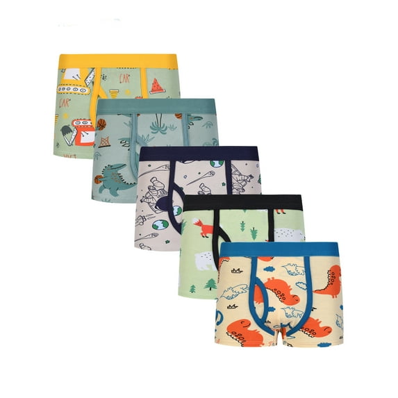 Bellafa Boys Boxer Underwear Cotton Briefs Toddler Boys Dinosaur Truck Panties 5-Packs Kids Undies -Random Color