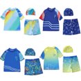 thumbnail image 1 of Bellafa Boys Two Piece Rash Guard Swimsuits Set with Swim Trunk Kids Short Sleeve Bathing Suit Swimwear Set With Hat, 1 of 7
