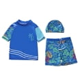 thumbnail image 1 of Bellafa Boys Two Piece Rash Guard Swimsuits Set with Swim Trunk Kids Short Sleeve Bathing Suit Swimwear Set With Hat, 1 of 6