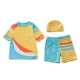 thumbnail image 1 of Bellafa Boys Two Piece Rash Guard Swimsuits Set with Swim Trunk Kids Short Sleeve Bathing Suit Swimwear Set With Hat, 1 of 5