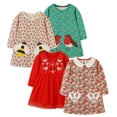 thumbnail image 1 of Bellafa Fall Little Girls' Long Sleeve Dresses Toddler Kids Crew Neck Floral Dress Baby Bee Appliqued Cotton Dresses 2T, 1 of 6