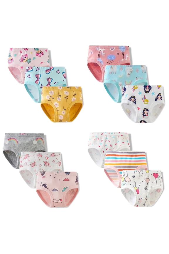 Girls' Colourful Underwear Panties Assorted Pattern Cotton Random 3 Pack Briefs for 2-12 Years Kids