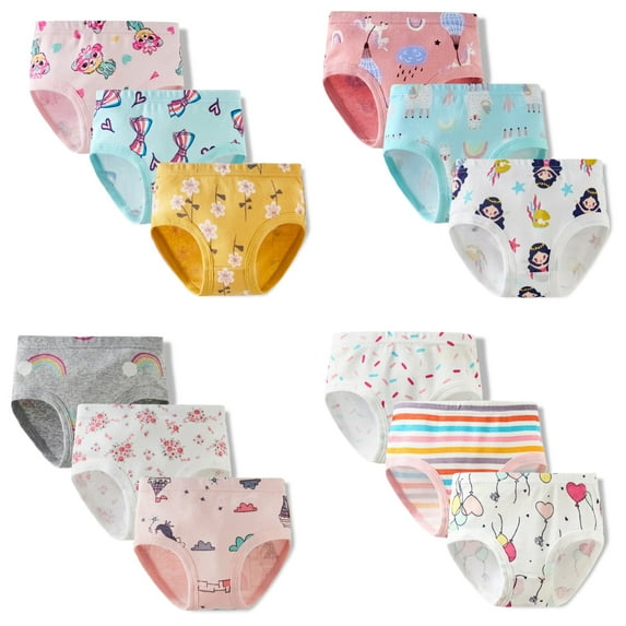 Bellafa Girls' Colourful Underwear Panties Assorted Pattern Cotton Random 3 Pack Briefs for 2-12 Years Kids