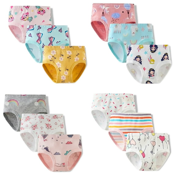 Bellafa Girls' Colourful Underwear Panties Assorted Pattern Cotton Random 3 Pack Briefs for 2-12 Years Kids