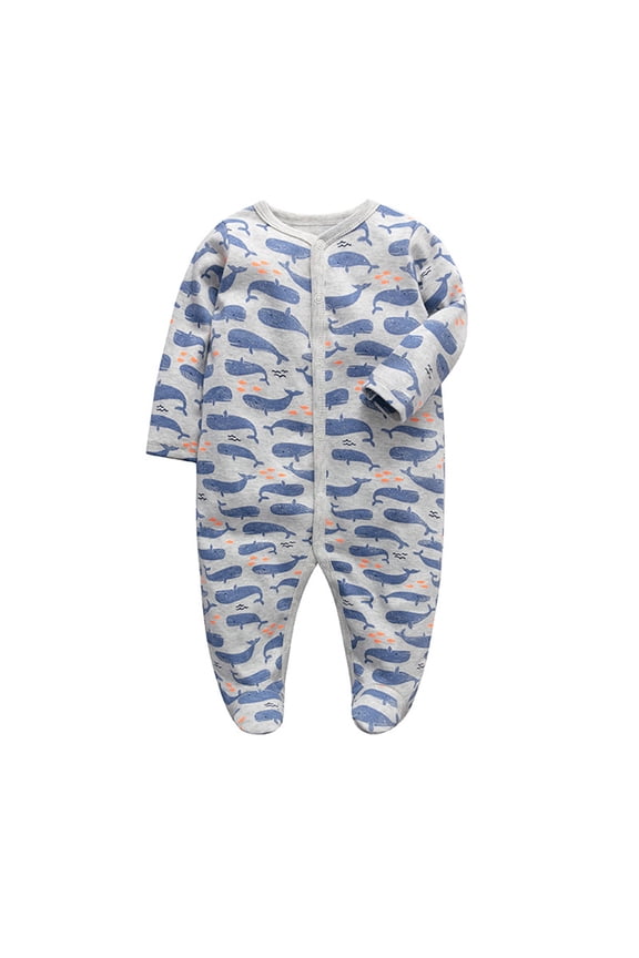 Infant Baby Boys' Long Sleeve Footed One-Piece Button Snap Romper Jumpsuit Cotton Bodysuit Onesies For Newborn 0-12M