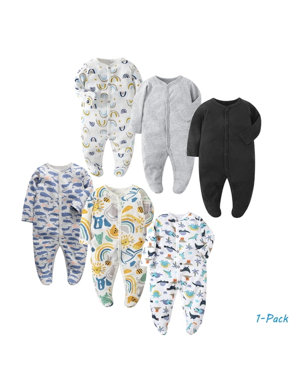 Infant Baby Boys' Long Sleeve Footed One-Piece Button Snap Romper Jumpsuit Cotton Bodysuit Onesies For Newborn 0-12M