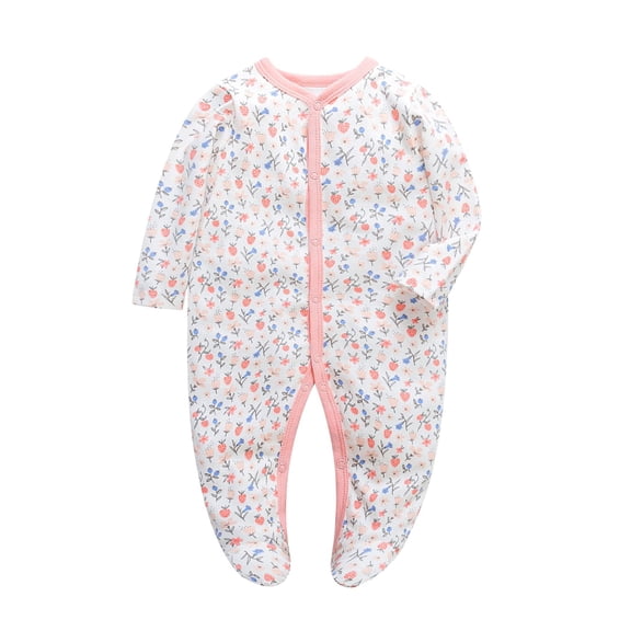 Bellafa Infant Baby Girls' Footed Jumpsuit One-Piece Button Snap Newborn Casual Cotton Romper Onesies 0-12M Long Sleeve Coming Home Bodysuit