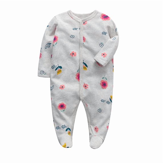 Bellafa Infant Baby Girls' Footed Jumpsuit One-Piece Button Snap Newborn Casual Cotton Romper Onesies 0-12M Long Sleeve Coming Home Bodysuit