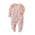 thumbnail image 1 of Bellafa Infant Baby Girls' Footed Jumpsuit One-Piece Button Snap Newborn Casual Cotton Romper Onesies 0-12M Long Sleeve Coming Home Bodysuit, 1 of 7