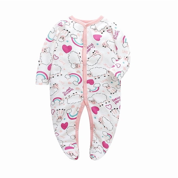 Bellafa Infant Baby Girls' Footed Jumpsuit One-Piece Button Snap Newborn Casual Cotton Romper Onesies 0-12M Long Sleeve Coming Home Bodysuit