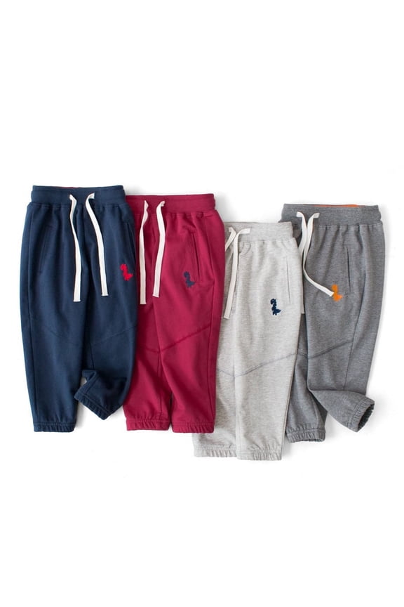 Kids Toddler Boys Cotton Fall Sweatpants Cartoon Dinosaur Jogger Pants Casual Elastic Lounging Trousers With Zipper Pocket 2T