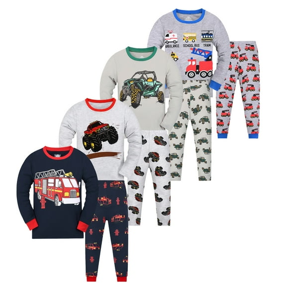Bellafa Kids & Toddler Boys Pajamas 2 Piece Pjs Set 100% Cotton Sleepwear For 1-10T Boys-Fire Truck