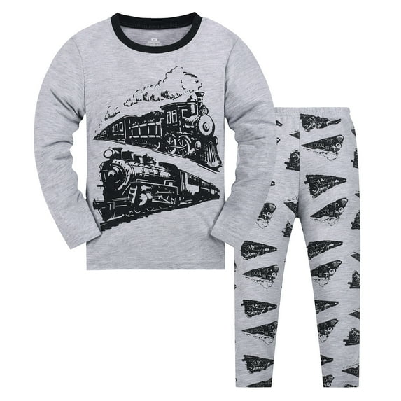 Bellafa Kids & Toddler Boys Pajamas 2 Piece Pjs Set 100% Cotton Sleepwear For 1-10T Boys-Train