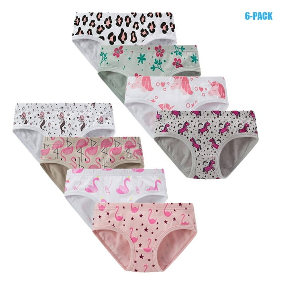 Bellafa Little Girl Unicorn Floral Briefs Panties 2-12T Girls Toddler Cotton Undies,5-Packs Underwear Girlshorts -Random Color