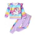 thumbnail image 1 of Bellafa Little Girls Rainbow Stripes Unicorn Sweatshirt and Jogger Pants Outfits Toddler Baby 2 Pieces Long Sleeve Fall Winter Clothes Set, 1 of 9