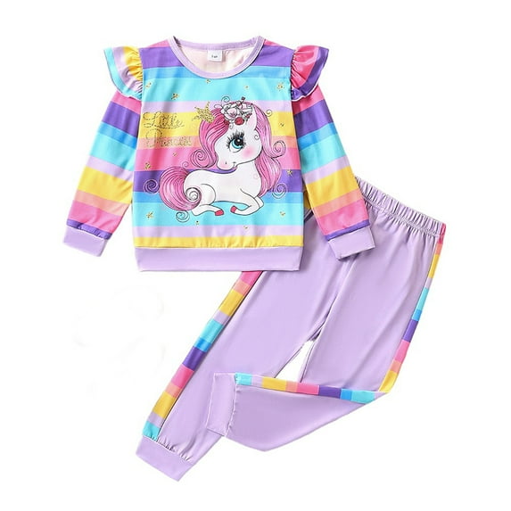 Bellafa Little Girls Rainbow Stripes Unicorn Sweatshirt and Jogger Pants Outfits Toddler Baby 2 Pieces Long Sleeve Fall Winter Clothes Set