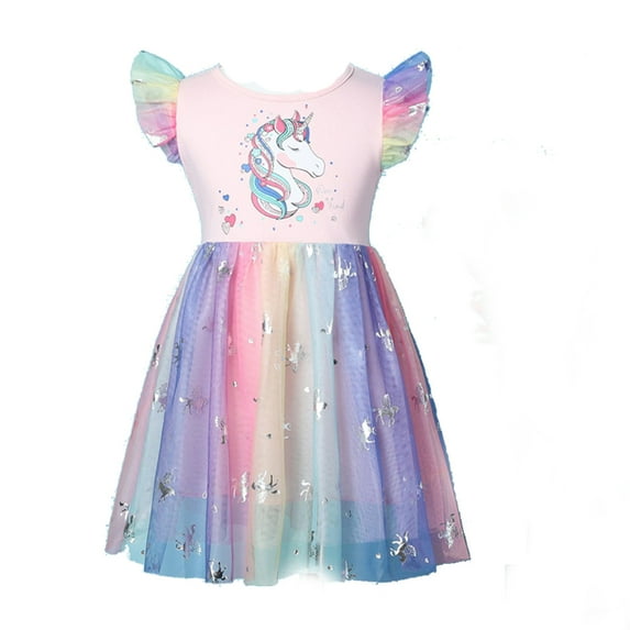 Bellafa Little Girls Sequin Tulle Dresses Princess Flutter Sleeve Tutu Dress For 2-8Y Toddler Girl Casual Party Dress