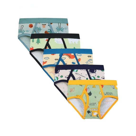Bellafa Little and Big Boys' Briefs Dinosaur Truck Cotton Stretch Underwear 5-pack Toddler Kids Under Panties 2-12 Years
