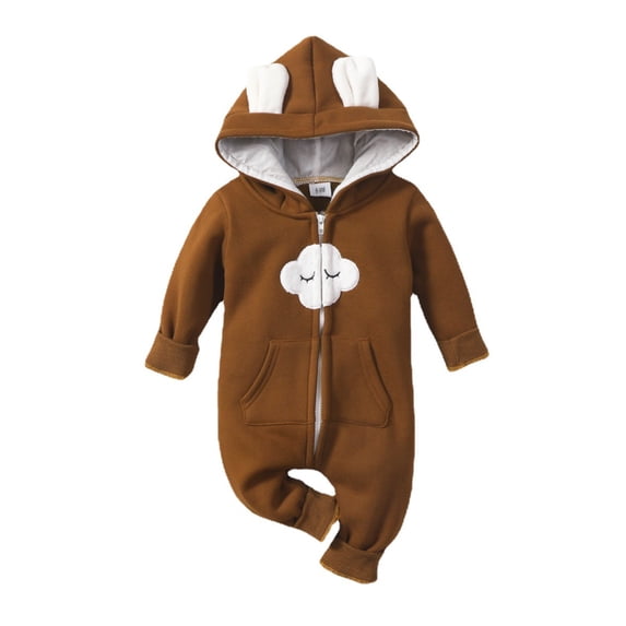Bellafa Newborn Baby Boy Clothes Solid Long Sleeve Zipper Hooded Romper Jumpsuit with Pocket Fall Winter One Piece Outfits