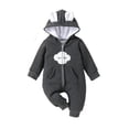 thumbnail image 1 of Bellafa Newborn Baby Boy Clothes Solid Long Sleeve Zipper Hooded Romper Jumpsuit with Pocket Fall Winter One Piece Outfits, 1 of 5