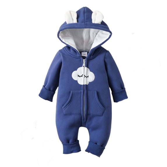 Bellafa Newborn Baby Boy Clothes Solid Long Sleeve Zipper Hooded Romper Jumpsuit with Pocket Fall Winter One Piece Outfits