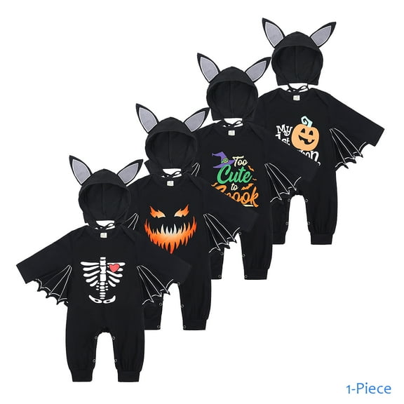 Bellafa Newborn Baby Boy Girl Halloween Bat Wing Romper Jumpsuit My First Halloween Infant Pumpkin Playsuit With Hat-1pcs
