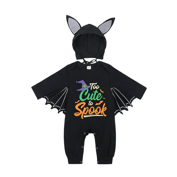 Bellafa Newborn Baby Boy Girl Halloween Bat Wing Romper Jumpsuit My First Halloween Infant Pumpkin Playsuit With Hat
