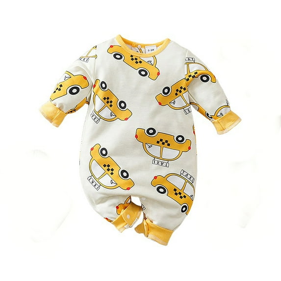 Bellafa Newborn Baby Boys Cotton Romper Onesies Infant Long Sleeve One-Piece Toddler Button Jumpsuits Fall Spring Outfits