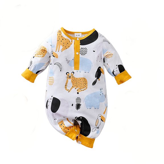 Bellafa Newborn Baby Boys Cotton Romper Onesies Infant Long Sleeve One-Piece Toddler Button Jumpsuits Fall Spring Outfits