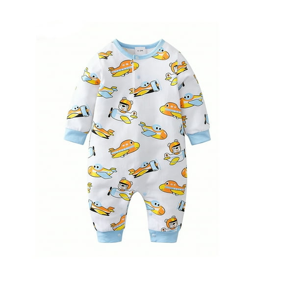 Bellafa Newborn Baby Boys Cotton Romper Onesies Infant Long Sleeve One-Piece Toddler Button Jumpsuits Fall Spring Outfits