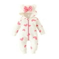 thumbnail image 1 of Bellafa Newborn Baby Fall Winter Outfit Fleece Lining Hooded Jumpsuit Infant Girl One Piece Romper Love Pattern Baby Warm Snowsuit, 1 of 7