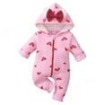 thumbnail image 1 of Bellafa Newborn Baby Fall Winter Outfit Fleece Lining Hooded Jumpsuit Infant Girl One Piece Romper Love Pattern Baby Warm Snowsuit, 1 of 5