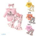 thumbnail image 1 of Bellafa Newborn Baby Fall Winther Clothes Infant Girl Ruffle Long Sleeve Romper Onesie Bell Bottoms Headband Outfits Sets, 1 of 10