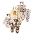 thumbnail image 1 of Bellafa Newborn Baby Girl's 3pc Animal Prints Long Sleeve Romper and Pant Sets Cute Infant Easter Outfits with Bowknot Headband, 1 of 10