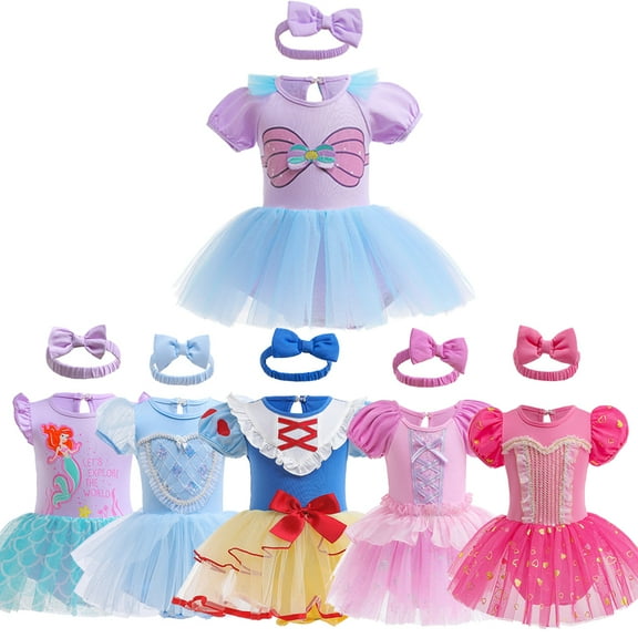 Bellafa Newborn Baby Girls Cartoon Onesie Romper Dress Fairy Princess Bodysuit Fancy Tutu Dress Easter Birthday Party Dress w/ Headband-1 Pack