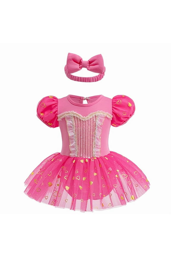 Newborn Baby Girls Cartoon Onesie Romper Dress Fairy Princess Bodysuit Fancy Tutu Dress Easter Birthday Party Dress w/ Headband