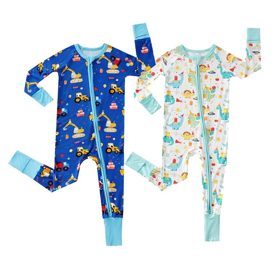 Bellafa Newborn Baby Unisex Romper Pajamas with Mitten Girls Boys 2 Way Zipper Long Sleeve Bamboo Viscose Sleepers One-piece 0-24M