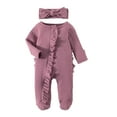 thumbnail image 1 of Bellafa Newborn Fall Winter Clothes Baby Girl Long Sleeve Romper Zipper Onesie Footies Jumpsuit + Headband 2Pcs Coming Home Outfit, 1 of 7