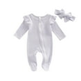 thumbnail image 1 of Bellafa Newborn Girl Ribbed One-Piece Long Sleeve Footies Romper Jumpsuit Zipper Pjs Baby Girls' Sleep and Play Pajamas with Bowknot Headband, 1 of 7