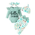 thumbnail image 1 of Bellafa Newborn Infant Girls 4Pcs Outfits Baby Girl Letters Ribbed Ruffle Romper+ Floral Pants+ Headband Hat Sets Fall Winter Clothes, 1 of 9