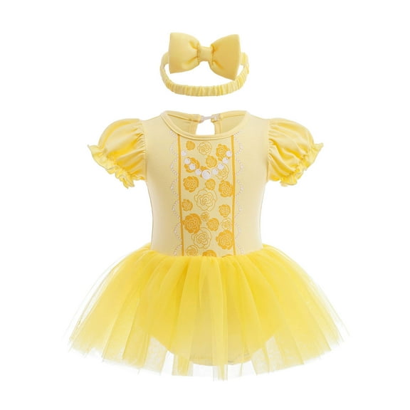 Bellafa Princess Onesie Romper Fancy Dress Christmas Halloween Party Tulle Dress Baby Girls Birthday Tutu Dressy Outfit with Headband 6-18M