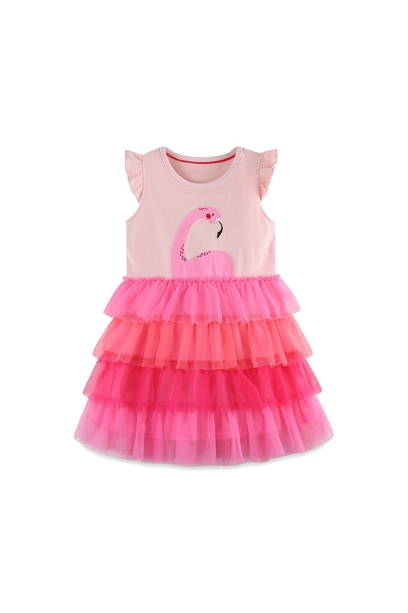 Toddler And Little Girl's Short Sleeve Tutu Skater Child Kids Ruffle Tulle Sundress 2-7 Years