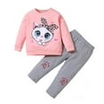 thumbnail image 1 of Bellafa Toddler Baby Girl 2 Pieces Long Sleeve Fall Winter Outfits Cartoon Cat Graphic Crewneck Sweatshirts + Joggers Pants Set, 1 of 7