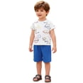 thumbnail image 1 of Bellafa Toddler Boy Clothes Kids Summer Cotton 2-Pieces Outfit Short Sleeve Crocodile Print Tops T-Shirt Shorts Set 2-7T, 1 of 7