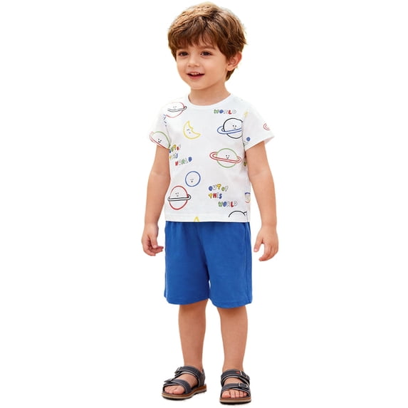 Bellafa Toddler Boy Clothes Kids Summer Cotton 2-Pieces Outfit Short Sleeve Crocodile Print Tops T-Shirt Shorts Set 2-7T
