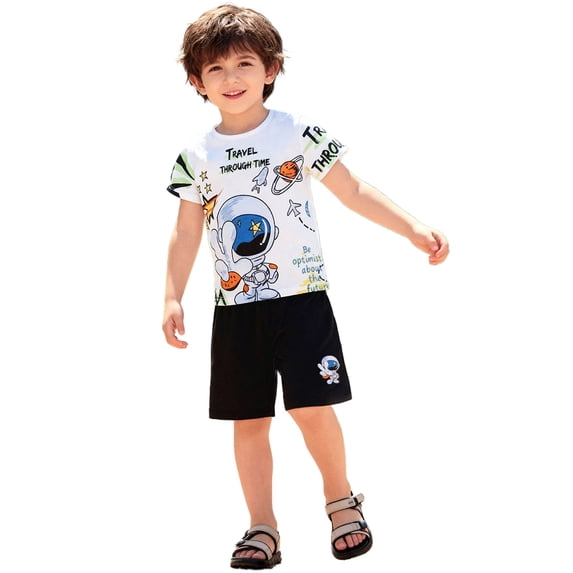 Bellafa Toddler Boy Clothes Kids Summer Cotton 2-Pieces Outfit Short Sleeve Crocodile Print Tops T-Shirt Shorts Set 2-7T