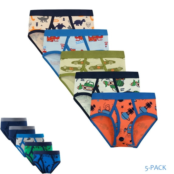 Bellafa Toddler Boys Briefs Soft Dinosaur Truck Toddler Underwear Panties 5-Pack Little Big Kids Briefs Undies