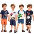 thumbnail image 1 of Bellafa Toddler Boys Cotton Short Sleeve T-Shirt and Elastic Waist Shorts Set 2-7 Years Kids Summer 2-pieces Outfits -Rocket, 1 of 8