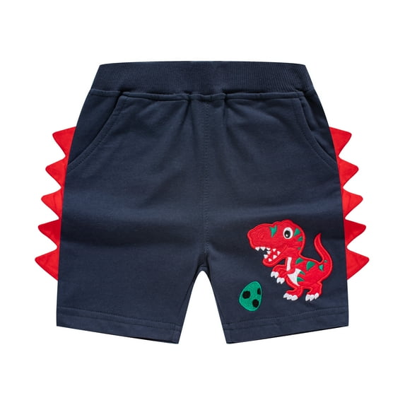Bellafa Toddler Boys Dinosaur Shorts For 2-7 Years Kids Boy Summer Cotton Cartoon Shorts Applique Jersey Active Shorts