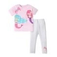 thumbnail image 1 of Bellafa Toddler Girl Clothes 2-7 Years Girls Outfit Short Sleeve Mermaid Graphic Top+ Long Pants 2Pcs Spring Summer Set, 1 of 8